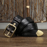 3.8CM Wide Thick Double-sided Cowhide Brass Buckle Belt